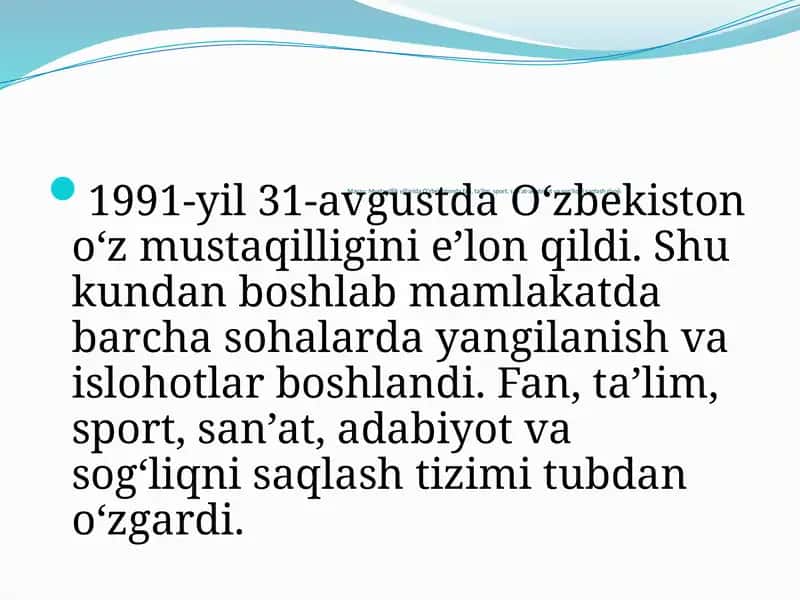 Mustaqillik yillarida Oʻzbekistonda fan, taʼlim, sport, sanʼat-adabiyot va sogʻliqni saqlash rivoji
