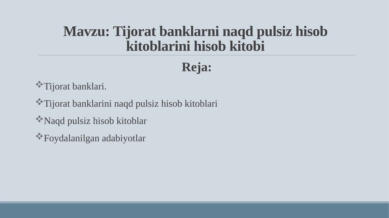 Tijorat banklarni naqd pulsiz hisob kitoblarini hisob kitobi