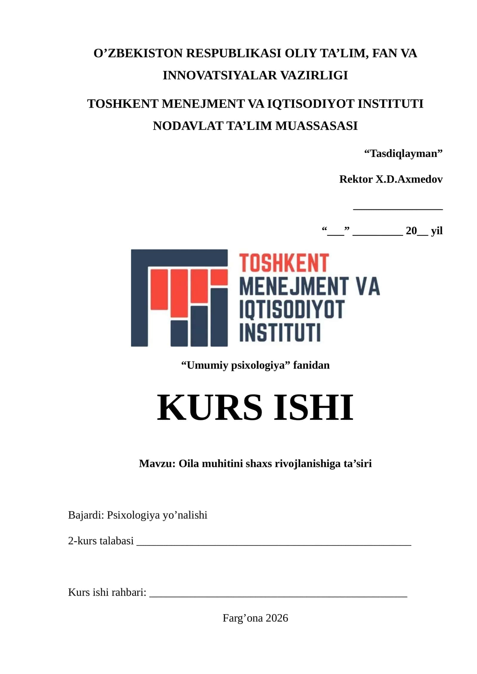 Oila muhitini shaxs rivojlanishiga ta’siri (kurs ishi)