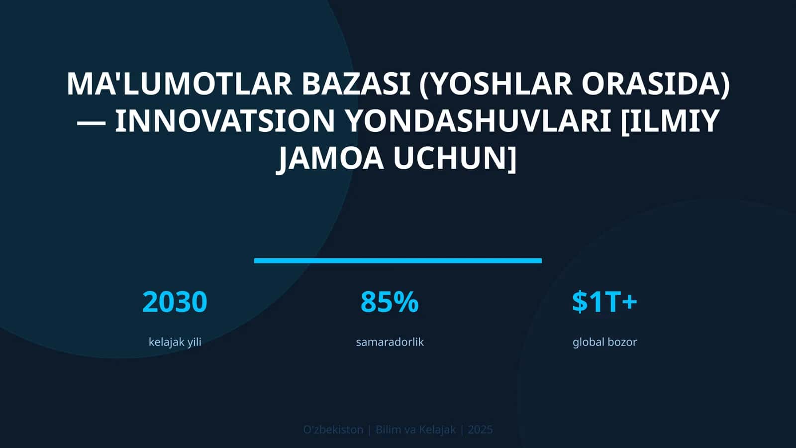 Ma'lumotlar bazasi (yoshlar orasida) — innovatsion yondashuvlari [ilmiy jamoa uchun]