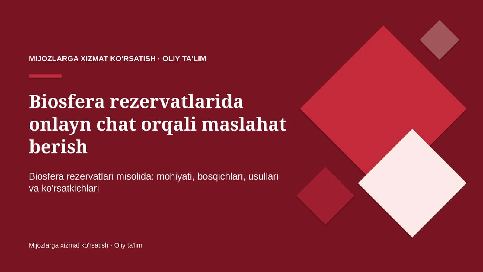 Biosfera rezervatlarida onlayn chat orqali maslahat berish