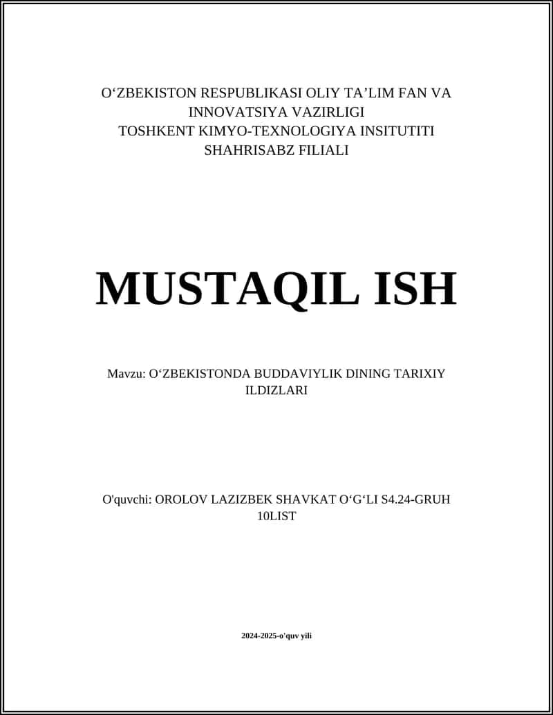 O‘ZBEKISTONDA BUDDAVIYLIK DINING TARIXIY ILDIZLARI