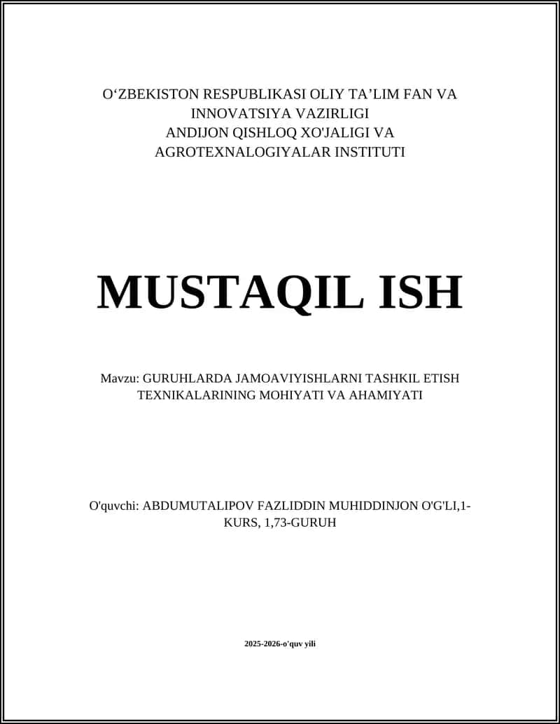 Guruhlarda Jamoaviy Ishlarni Tashkil Etish Texnikalari