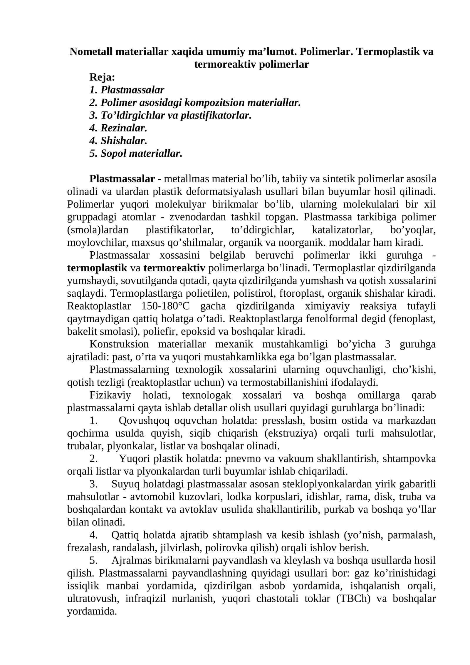 Plastmassalar