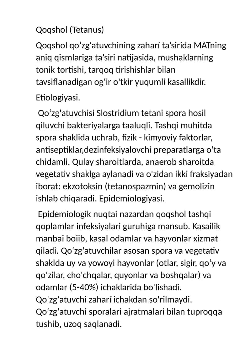 Qoqshol (Tetanus)