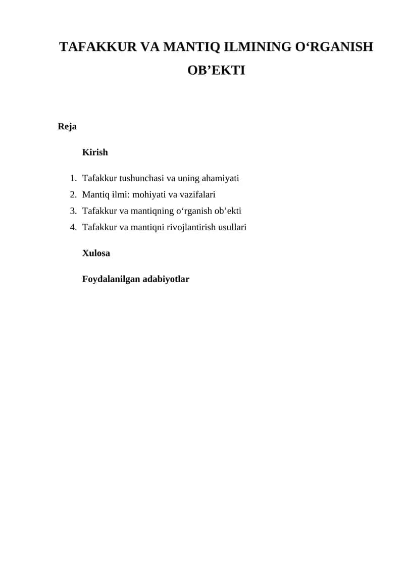 Tafakkur va Mantiq Ilmi