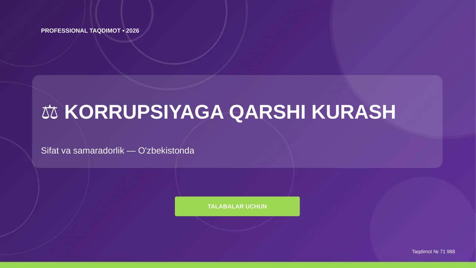 Korrupsiyaga qarshi kurash: sifat va samaradorlik (O'zbekistonda) [talabalar uchun]