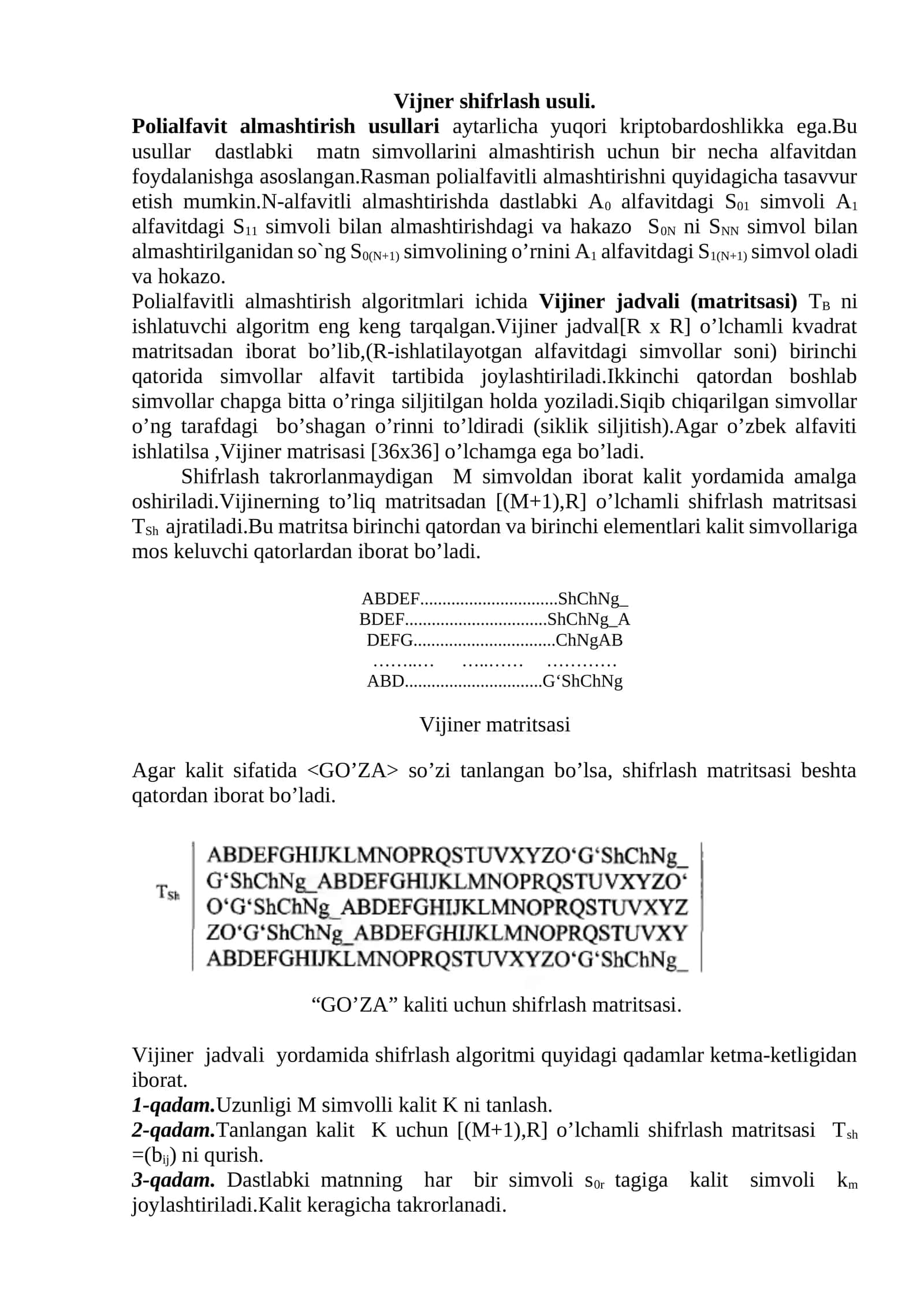 Vijiner shifrlash usuli