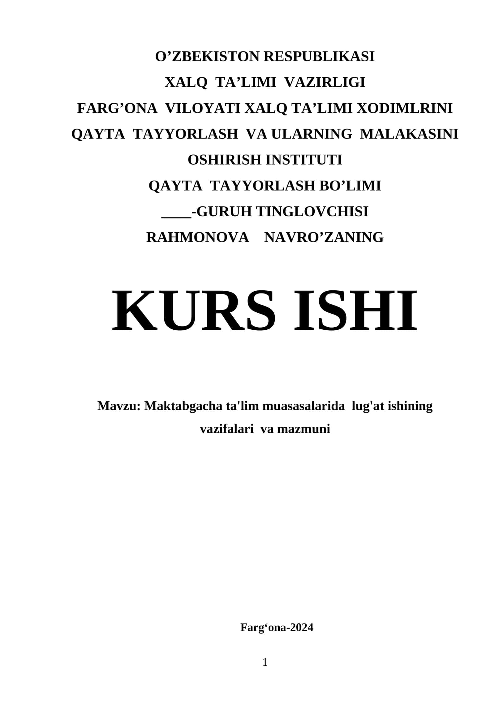Maktabgacha ta'lim muasasalarida lug'at ishining vazifalari va mazmuni