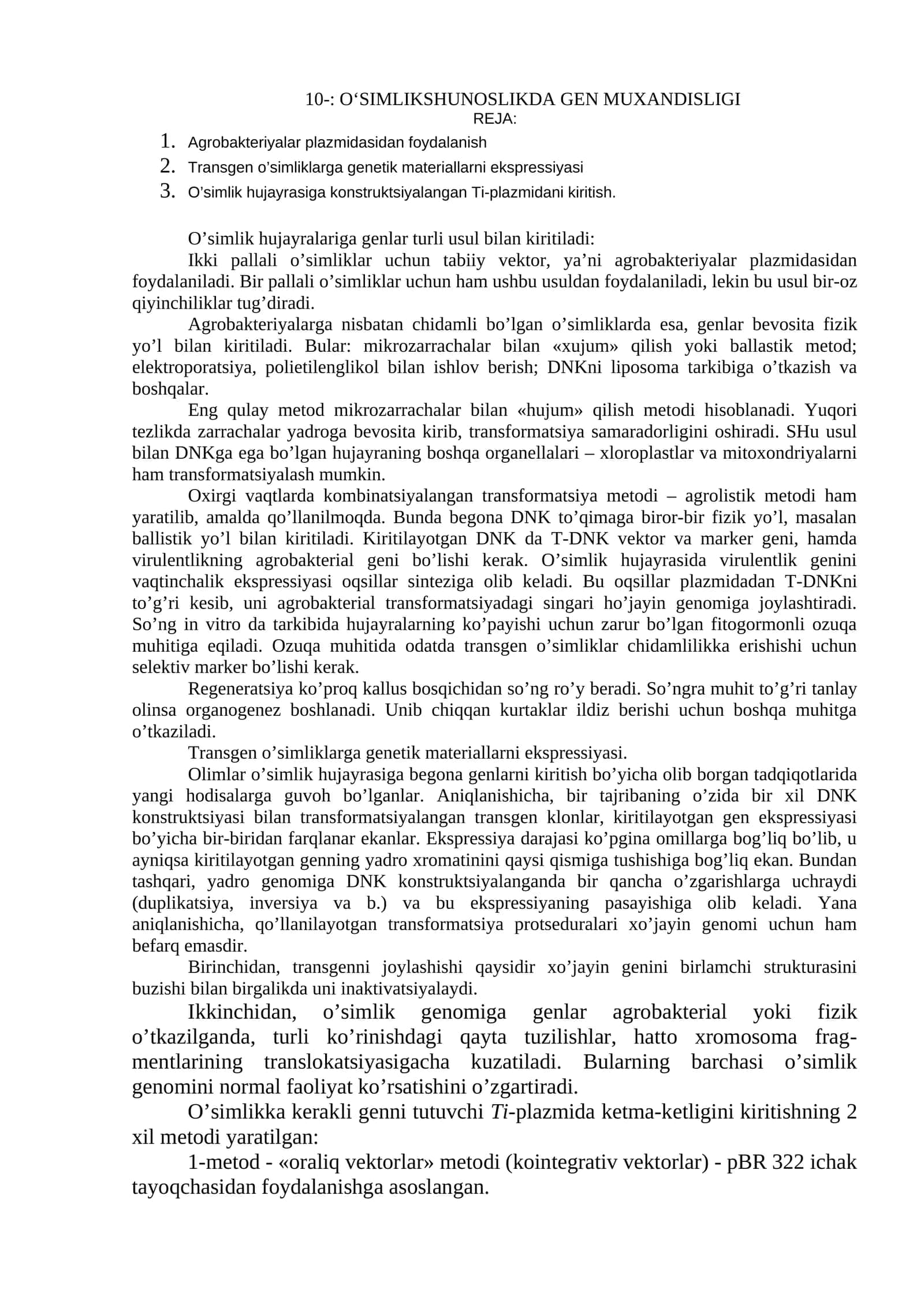 O‘SIMLIKSHUNOSLIKDA GEN MUXANDISLIGI