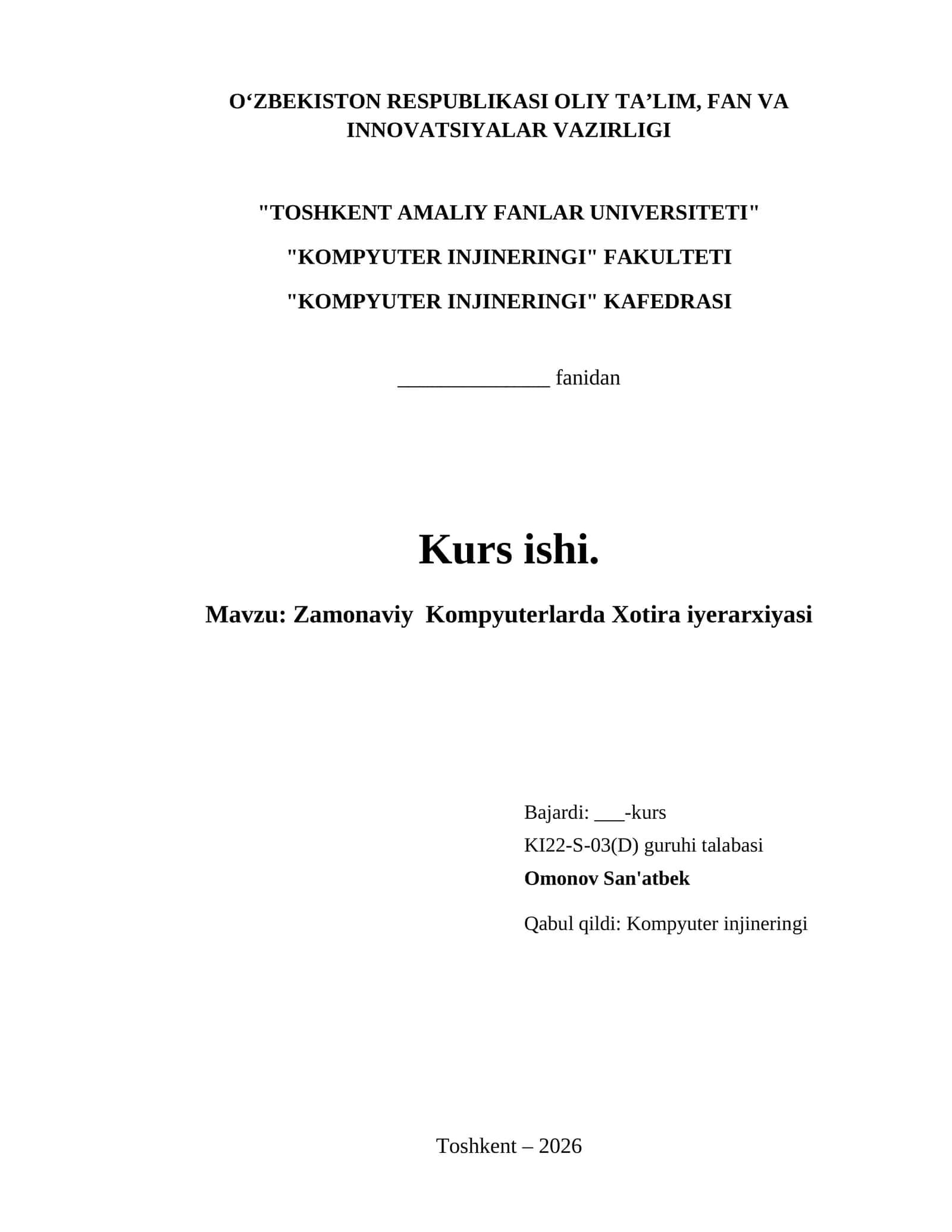 Zamonaviy Kompyuterlarda Xotira iyerarxiyasi