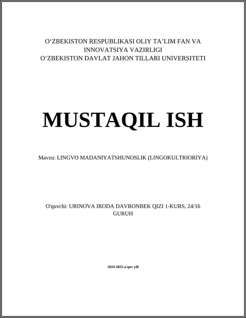 LINGVO MADANIYATSHUNOSLIK (LINGOKULTRIORIYA)