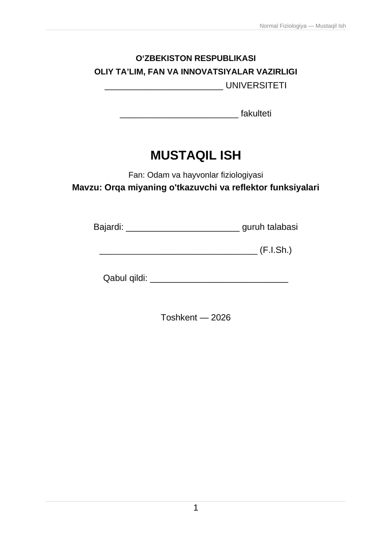 Odam va hayvonlar fiziologiyasi
