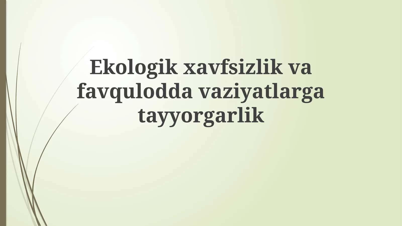 Ekologik xavfsizlik va favqulodda vaziyatlar