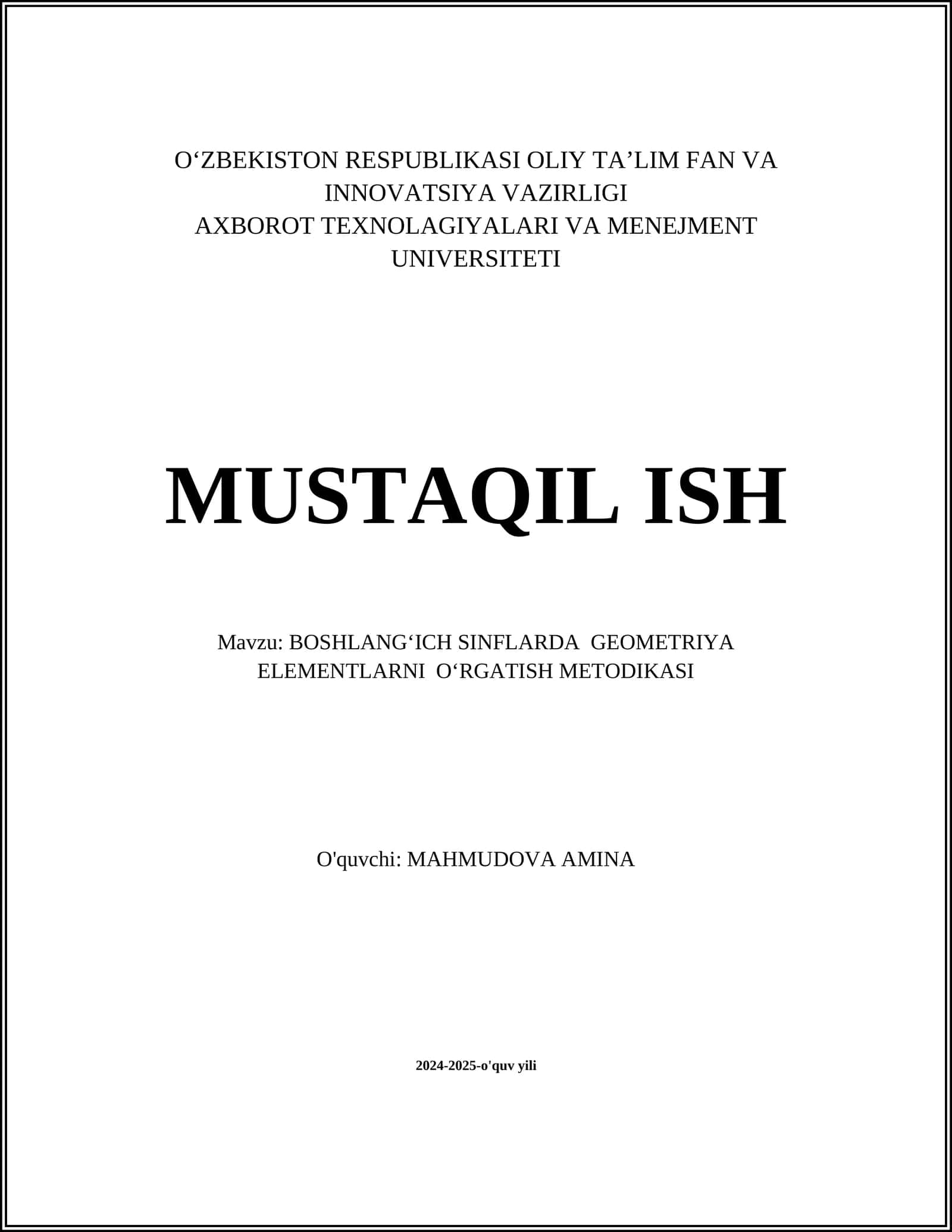 BOSHLANGʻICH SINFLARDA GEOMETRIYA ELEMENTLARNI OʻRGATISH METODIKASI
