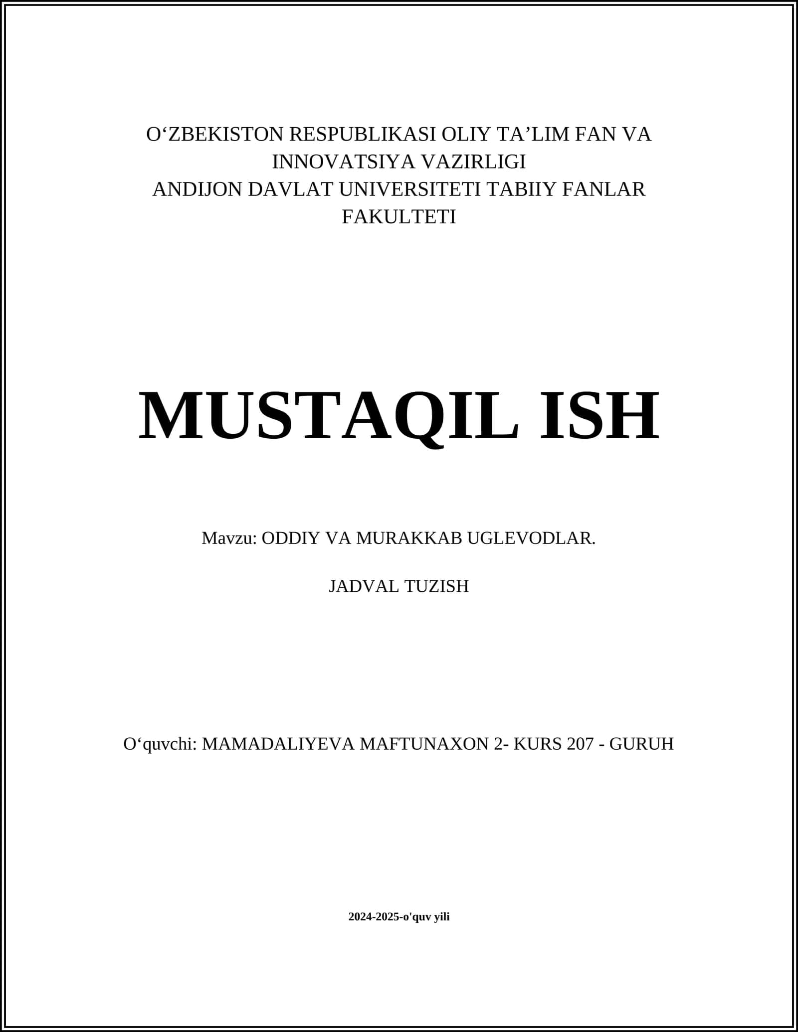 ODDIY VA MURAKKAB UGLEVODLAR