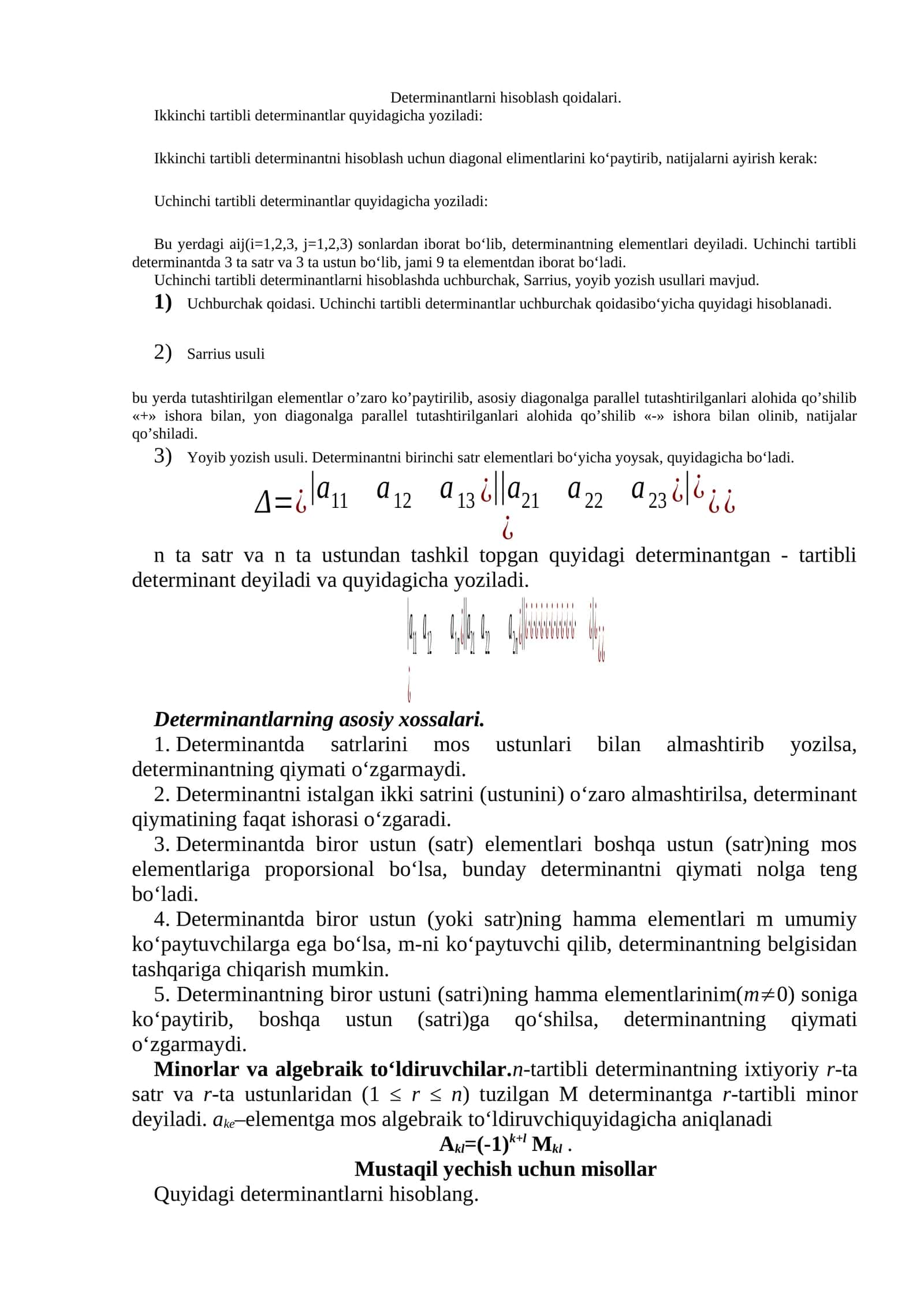 Uchinchi tartibli determinantlar