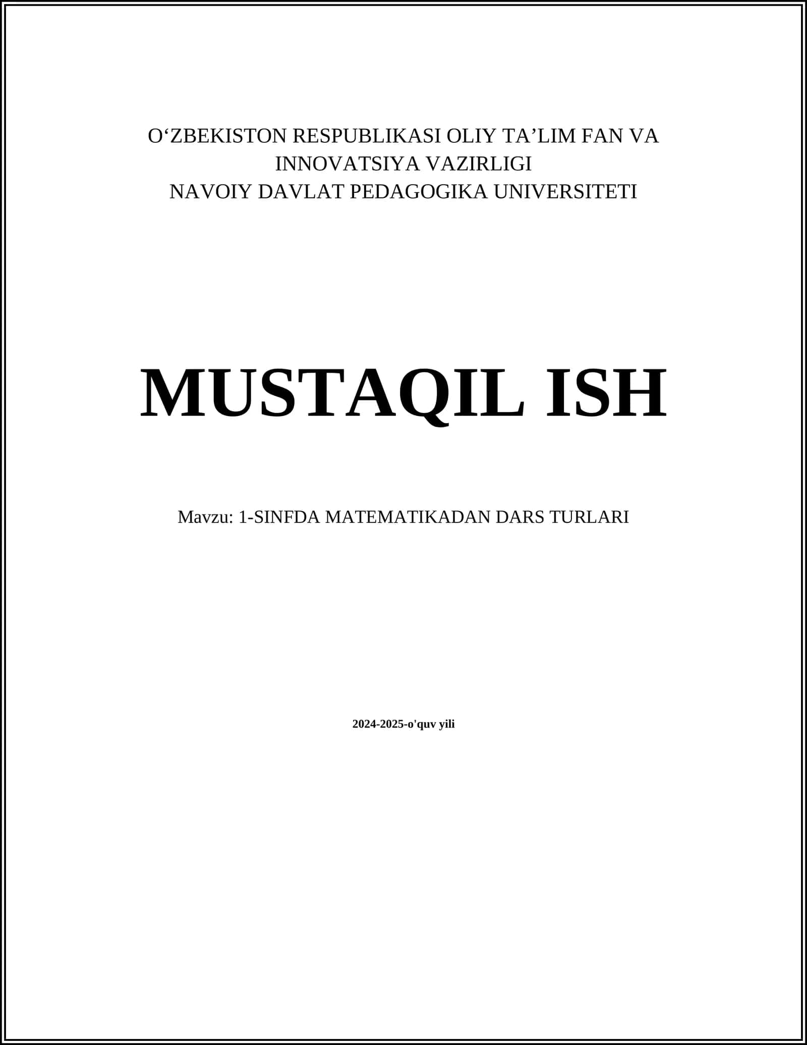 1-SINFDA MATEMATIKADAN DARS TURLARI