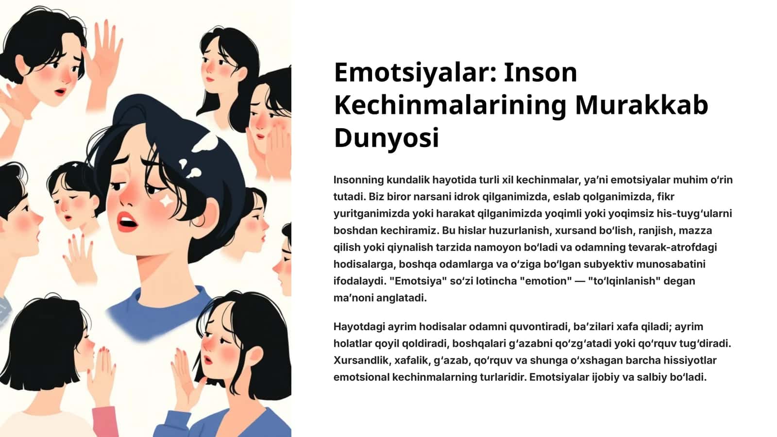Emotsiyalar: Inson Kechinmalarining Murakkab Dunyosi
