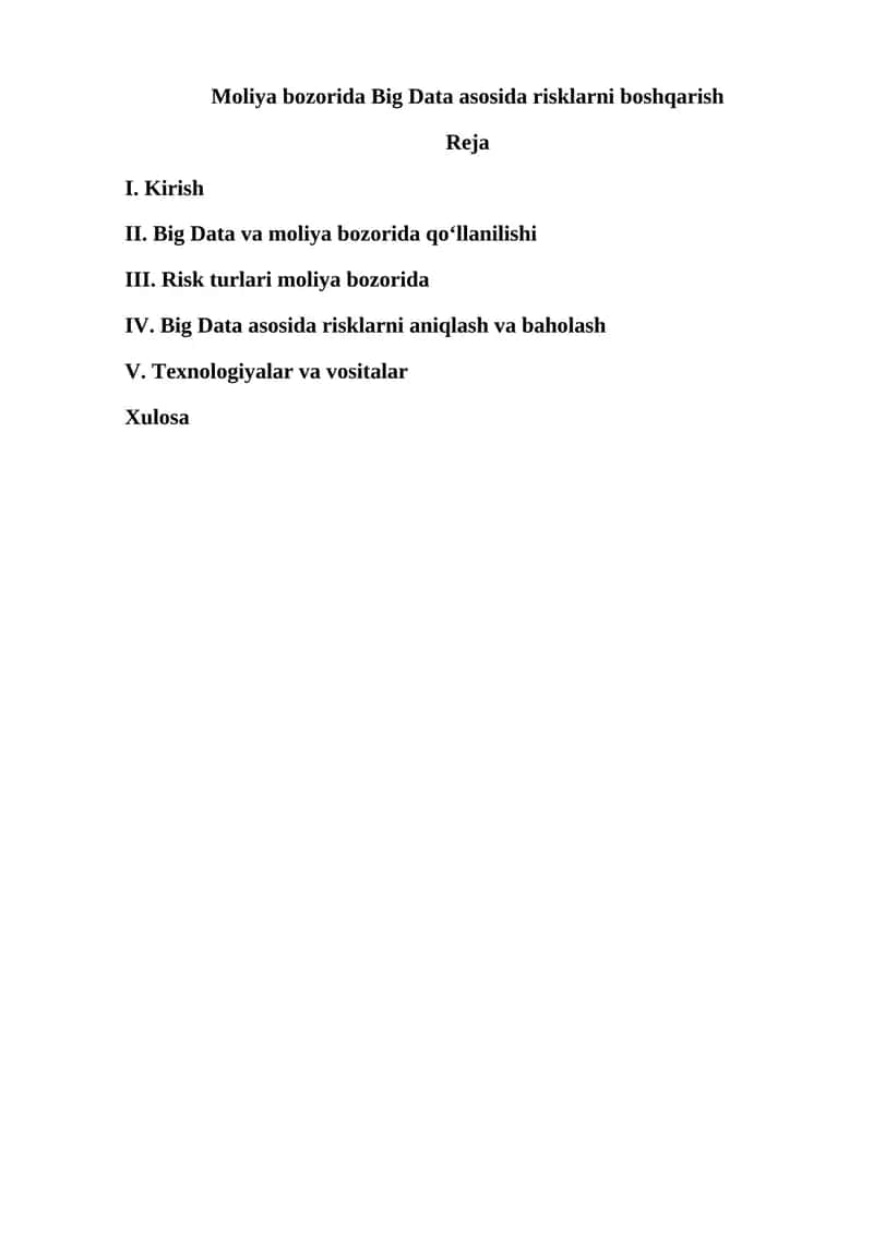 Big Data asosida risklarni boshqarish