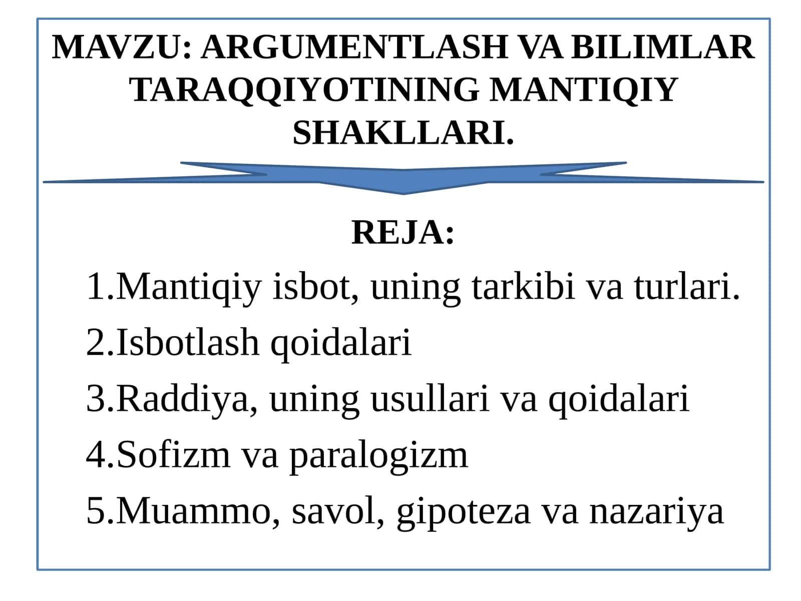 ARGUMENTLASH VA BILIMLAR TARAQQIYOTINING MANTIQIY SHAKLLARI