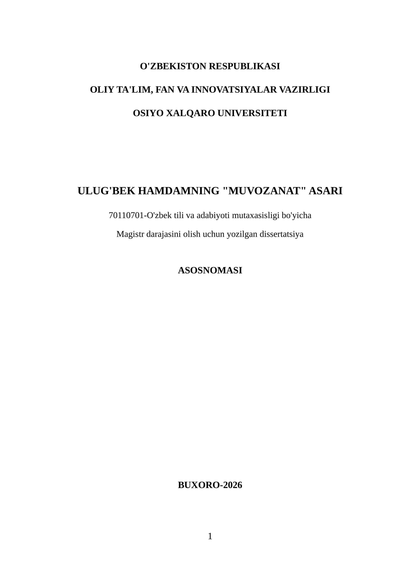ULUG'BEK HAMDAMNING "MUVOZANAT" ASARI