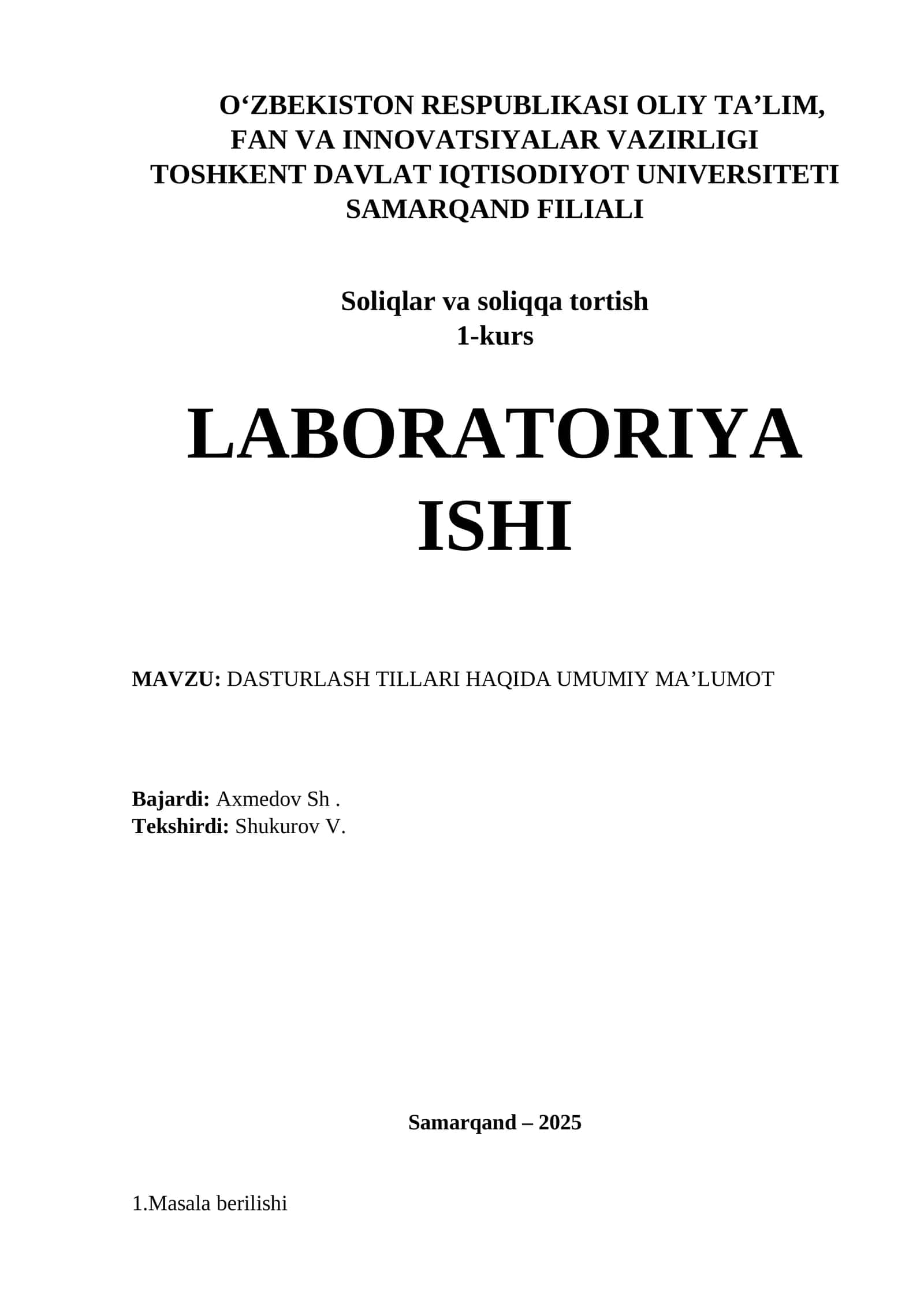 DASTURLASH TILLARI HAQIDA UMUMIY MA’LUMOT
