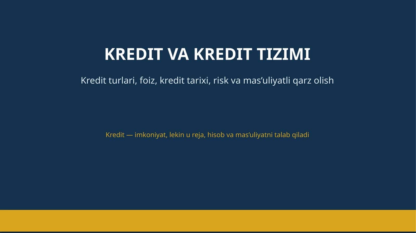 KREDIT VA KREDIT TIZIMI
