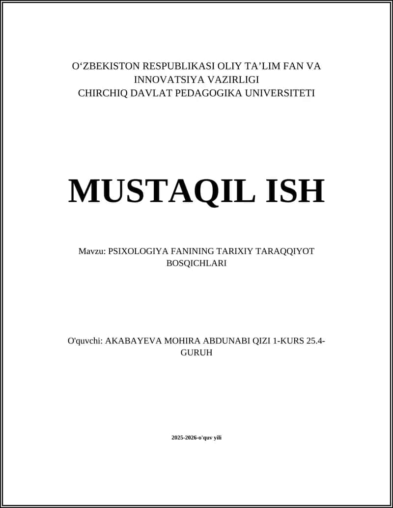 PSIXOLOGIYA FANINING TARIXIY TARAQQIYOT BOSQICHLARI