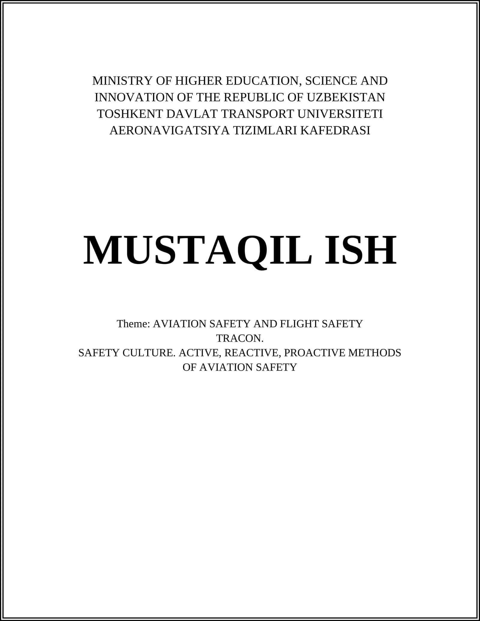 AVIATION SAFETY AND FLIGHT SAFETY