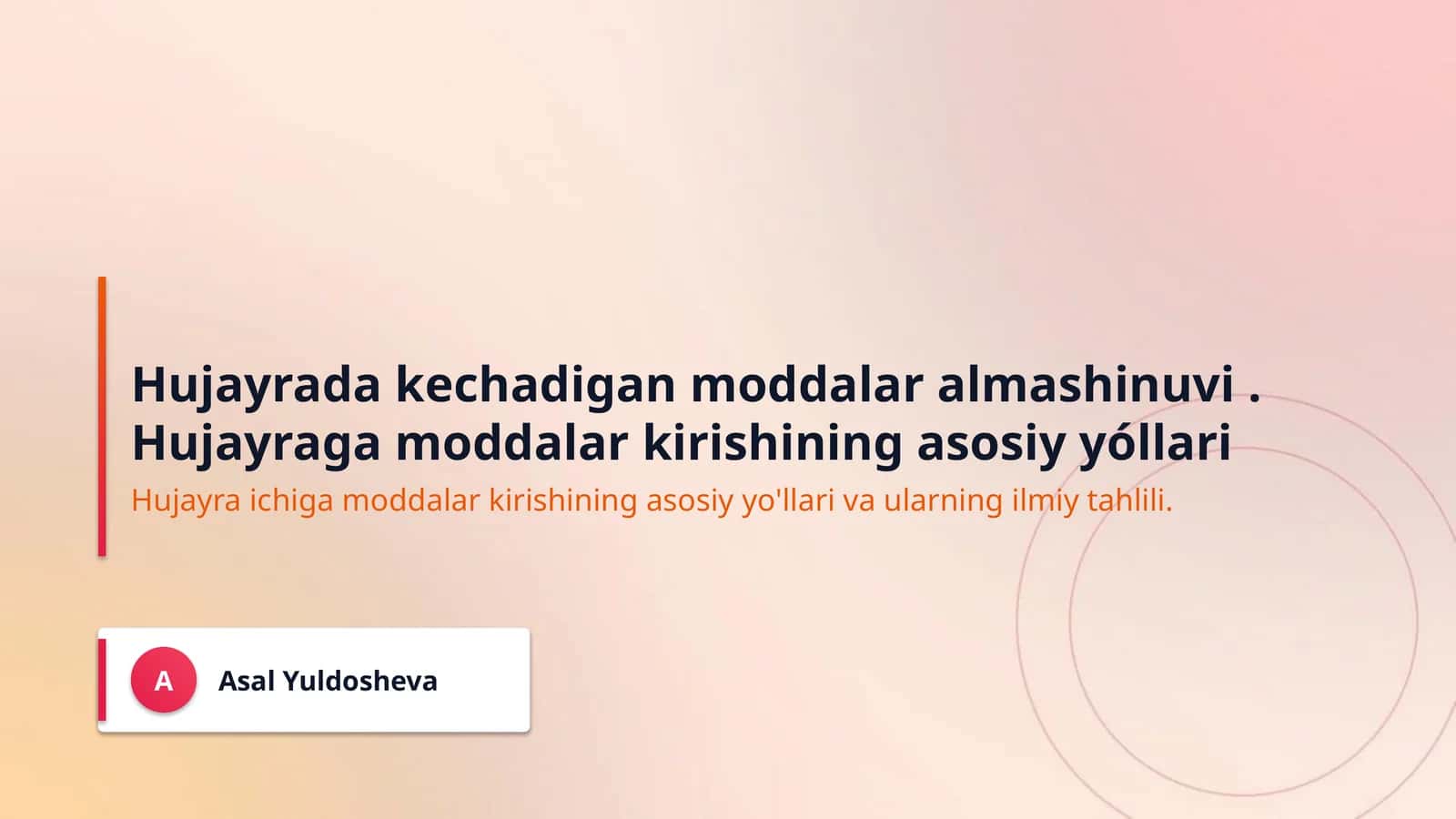 Hujayrada kechadigan moddalar almashinuvi .