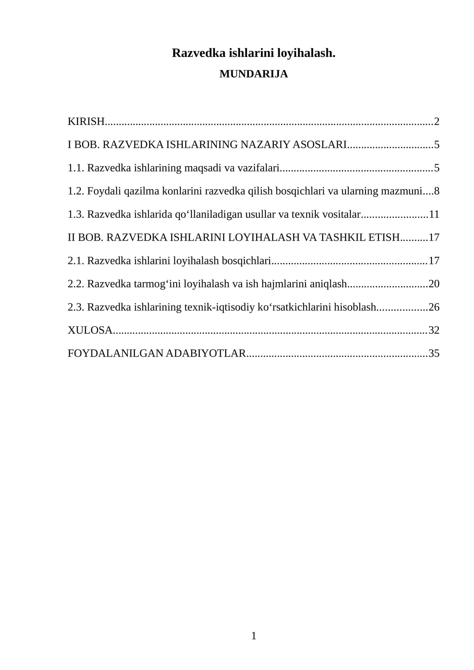 Razvedka ishlarini loyihalash