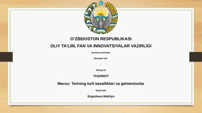 Teri kasalliklari va gelmentozlar