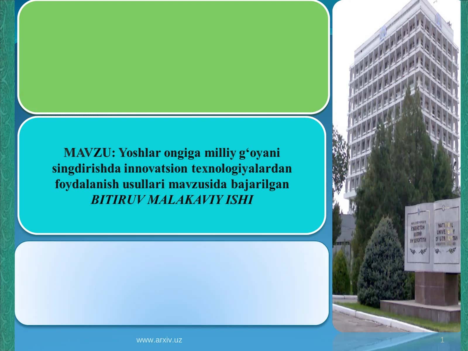 MILLIY G‘OYANIJAMIYATONGIGA SINGDIRISHDA YANGICHA TEXNIKA VA TEXNOLOGIYALARNING O‘RNI