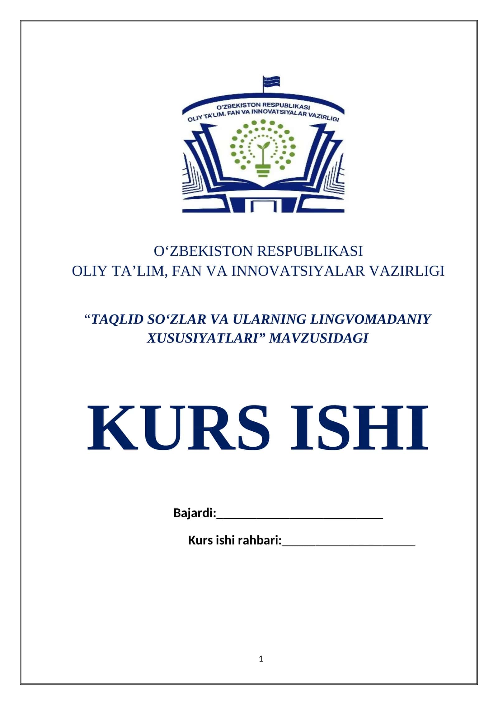 “TAQLID SO‘ZLAR VA ULARNING LINGVOMADANIY XUSUSIYATLARI” MAVZUSIDAGI KURS ISHI