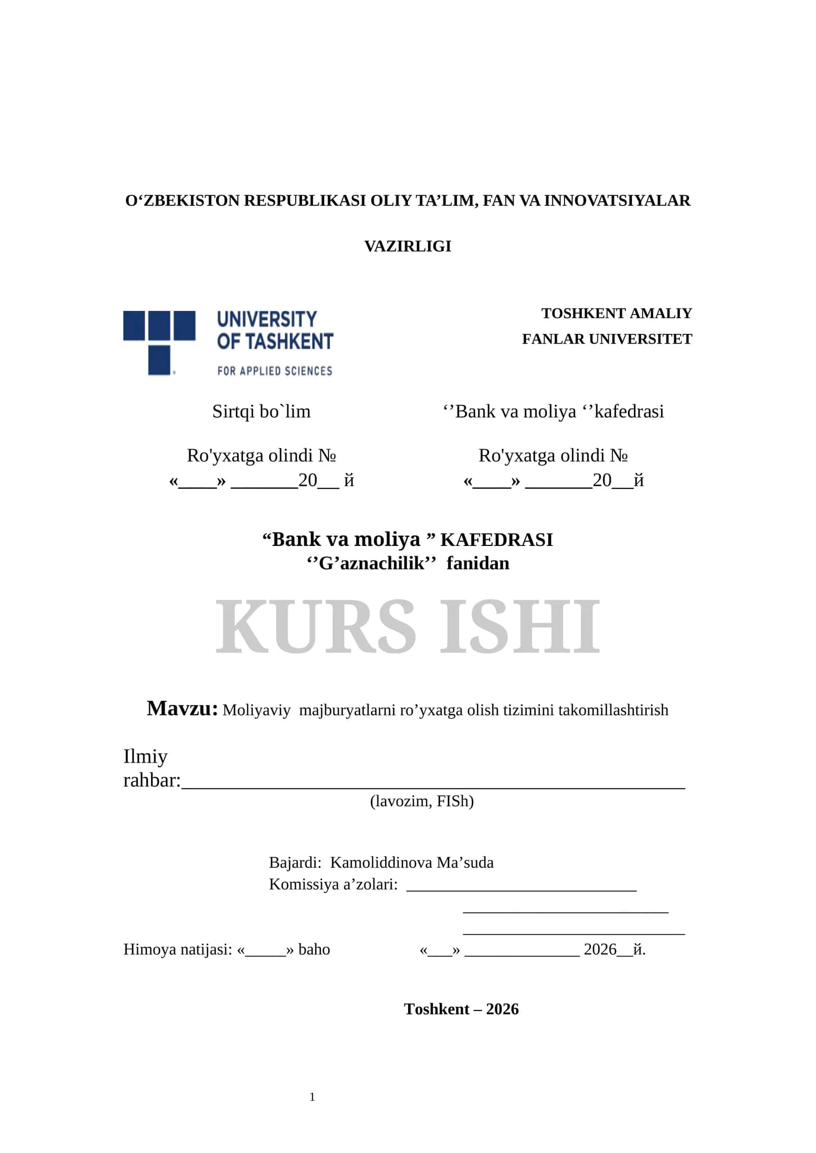 Moliyaviy majburyatlarni ro’yxatga olish tizimini takomillashtirish