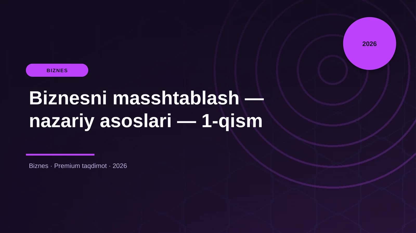 Biznesni masshtablash — nazariy asoslari — 1-qism