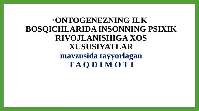 Insonning Psixik Rivojlanishi