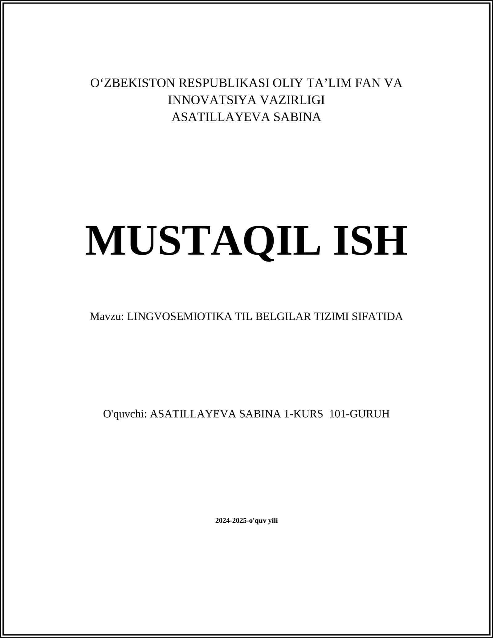 LINGVOSEMIOTIKA TIL BELGILAR TIZIMI SIFATIDA