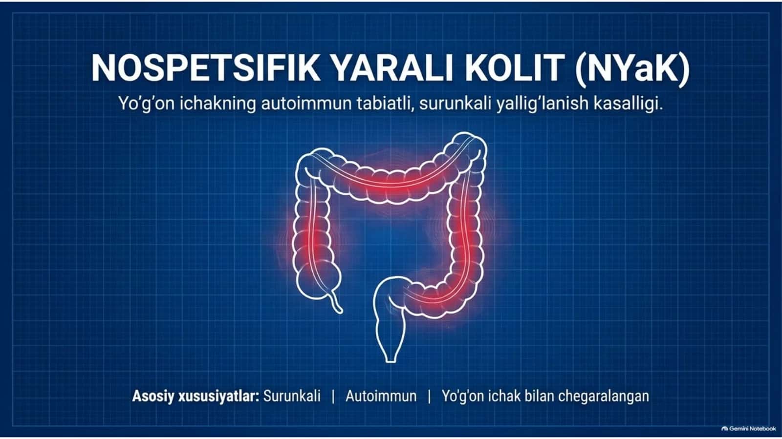Nospetsifik yarali kolit — Etiologiya, patogenez, klinika, diagnostika va davolash | 15 slayd