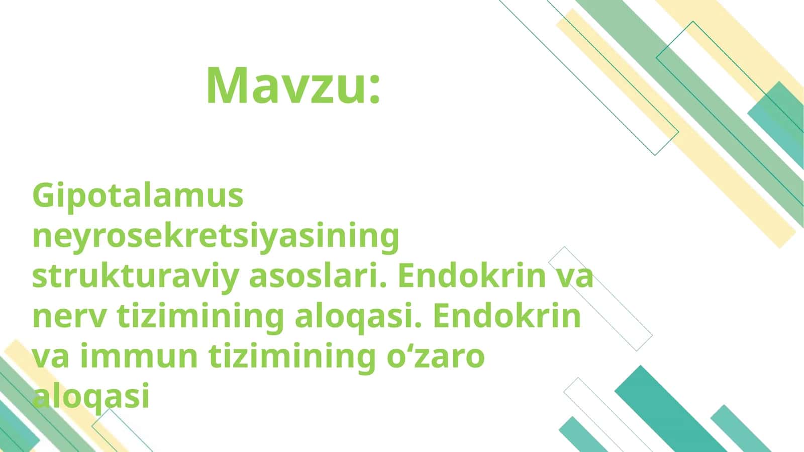 Gipotalamus neyrosekretsiyasining strukturaviy asoslari. Endokrin va nerv tizimining aloqasi. Endokrin va immun tizimining oʻzaro aloqasi