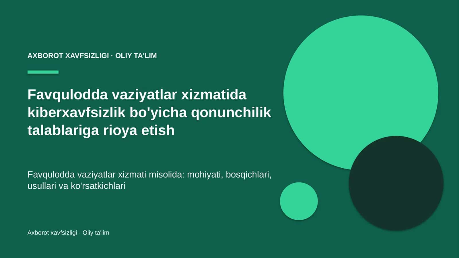Favqulodda vaziyatlar xizmatida kiberxavfsizlik bo'yicha qonunchilik talablariga rioya etish