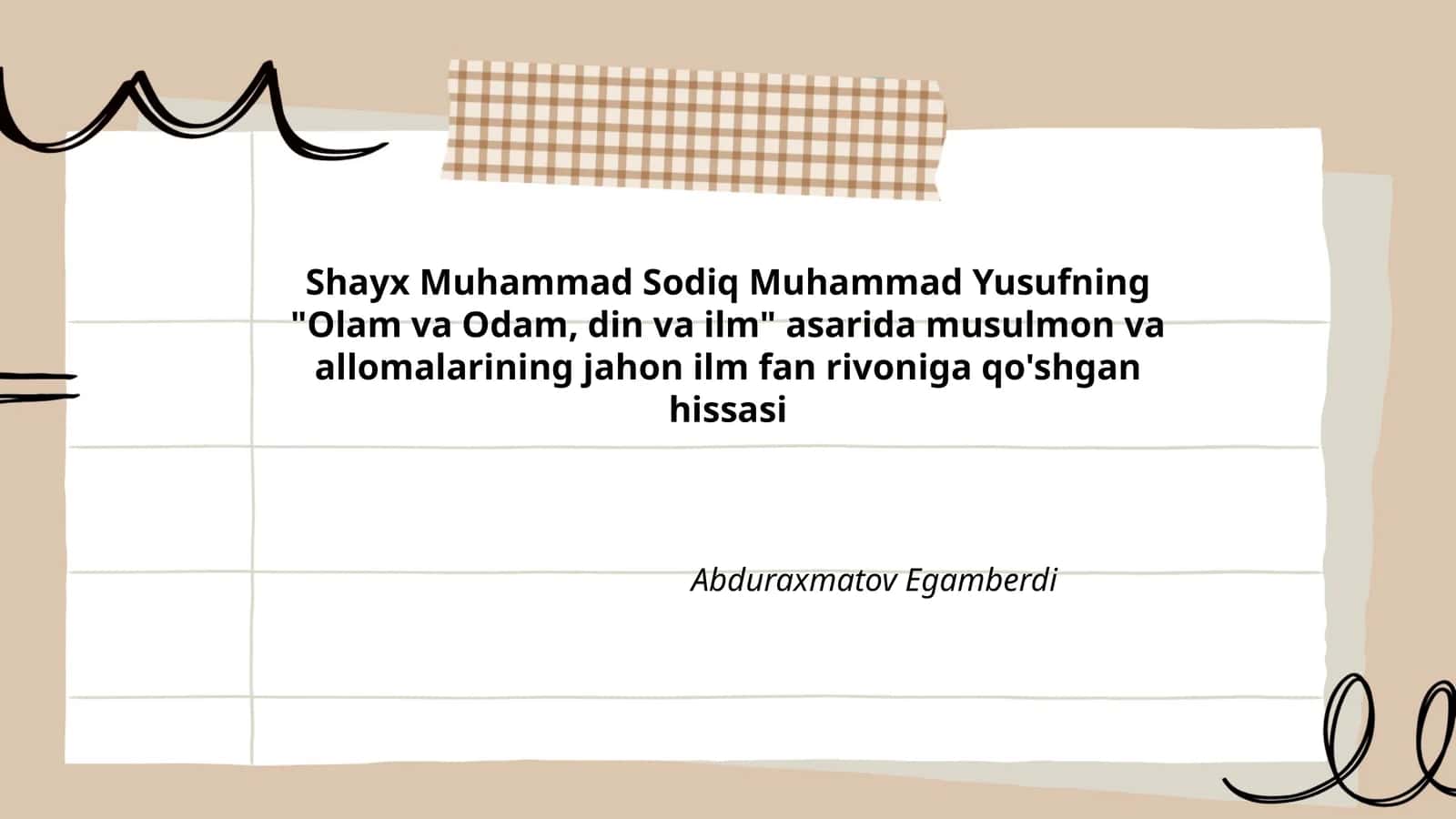 Olam va Odam, din va ilm