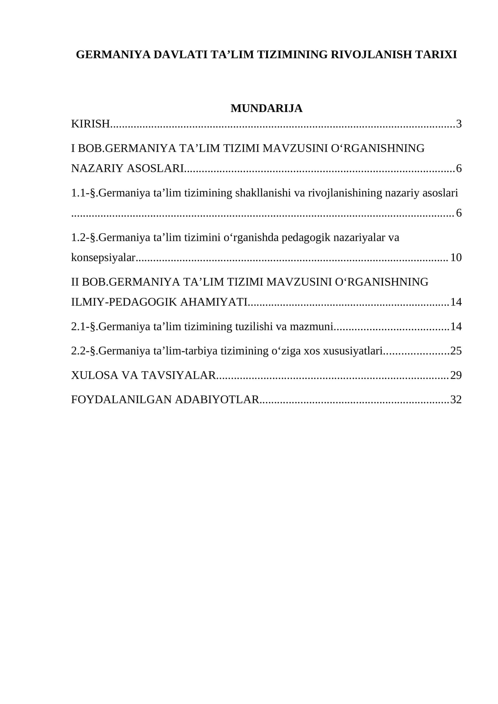GERMANIYA DAVLATI TA’LIM TIZIMINING RIVOJLANISH TARIXI