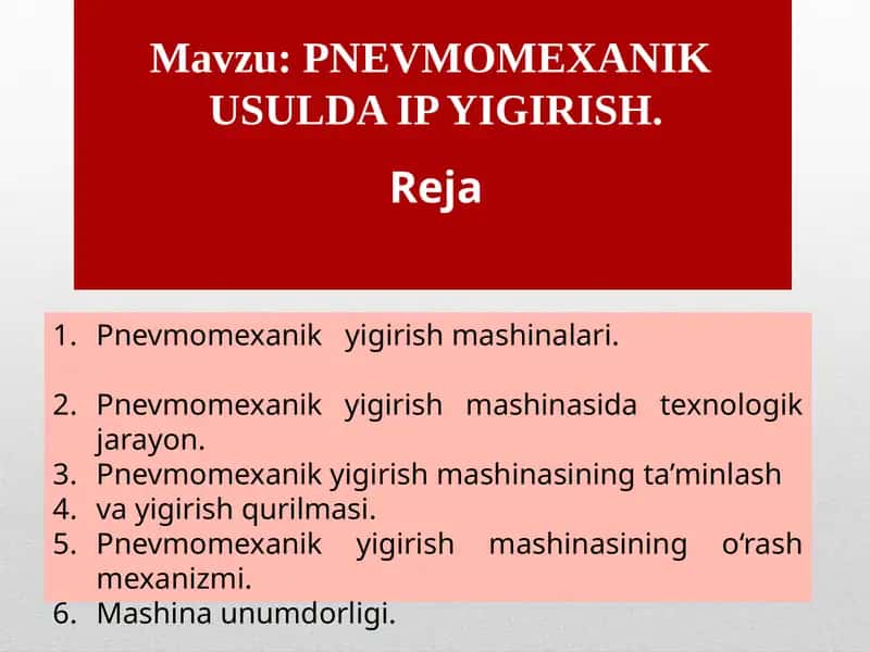 PNEVMOMEXANIK USULDA IP YIGIRISH