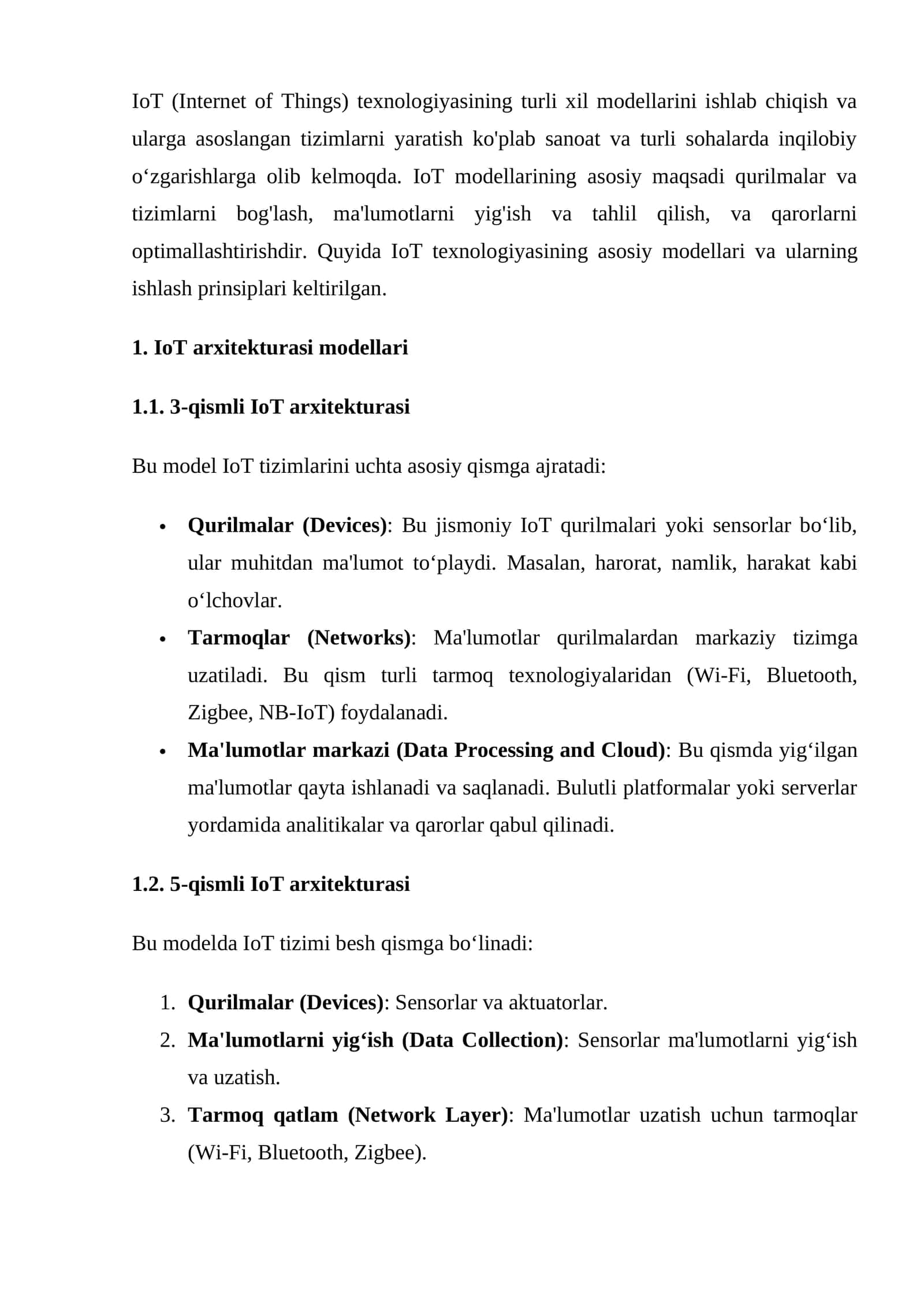 IoT Arxitekturasi Modellari