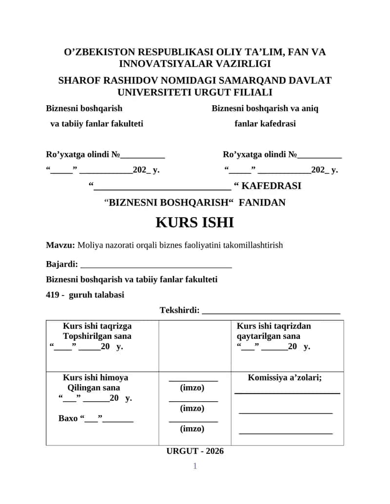 Moliya nazorati orqali biznes faoliyatini takomillashtirish