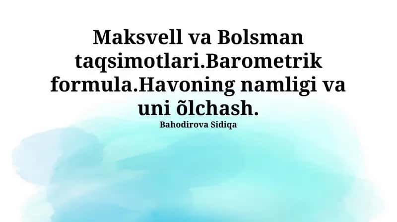 Maksvell va Bolsman taqsimotlari