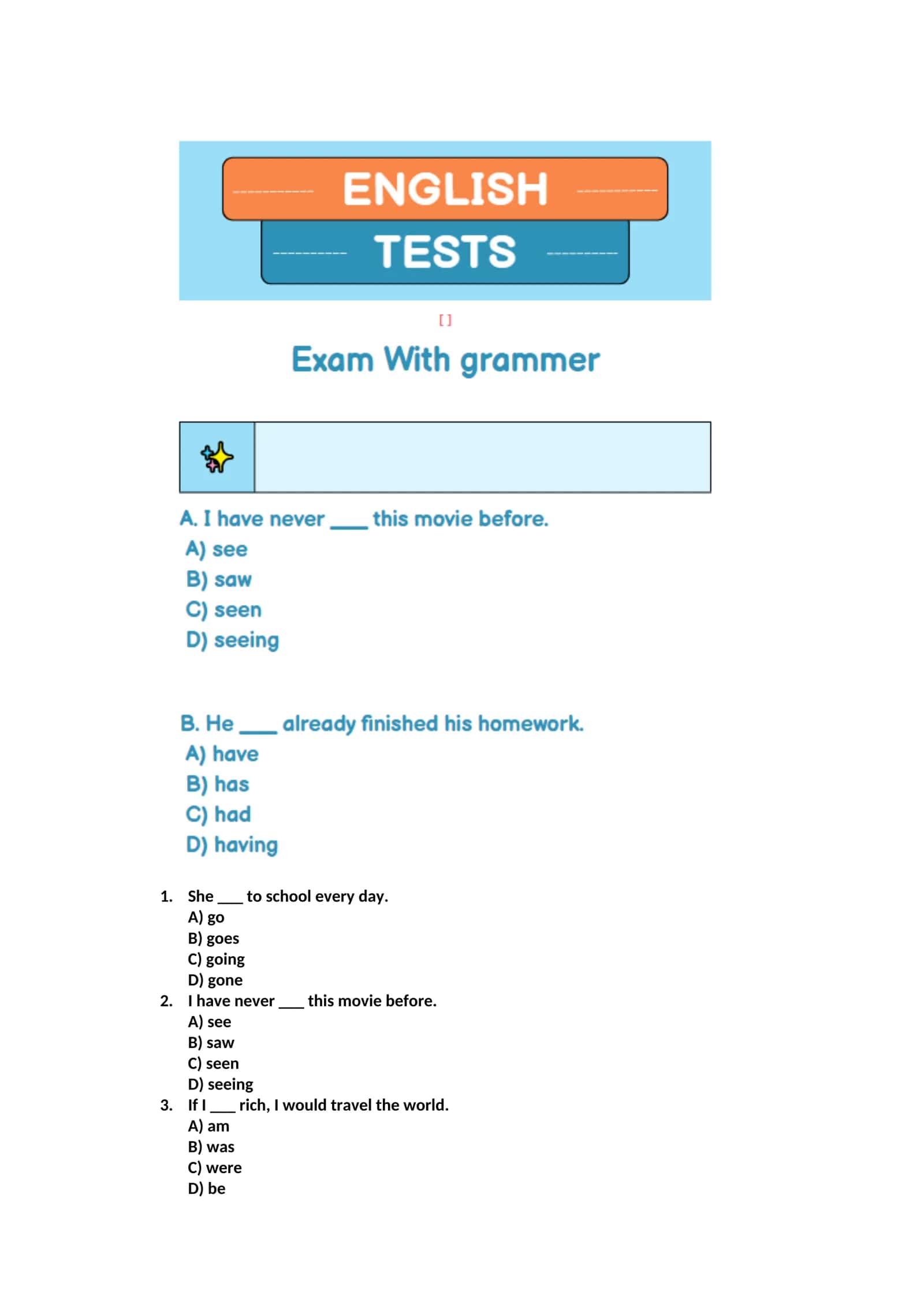 ingliz tilidan grammatika testlari 1