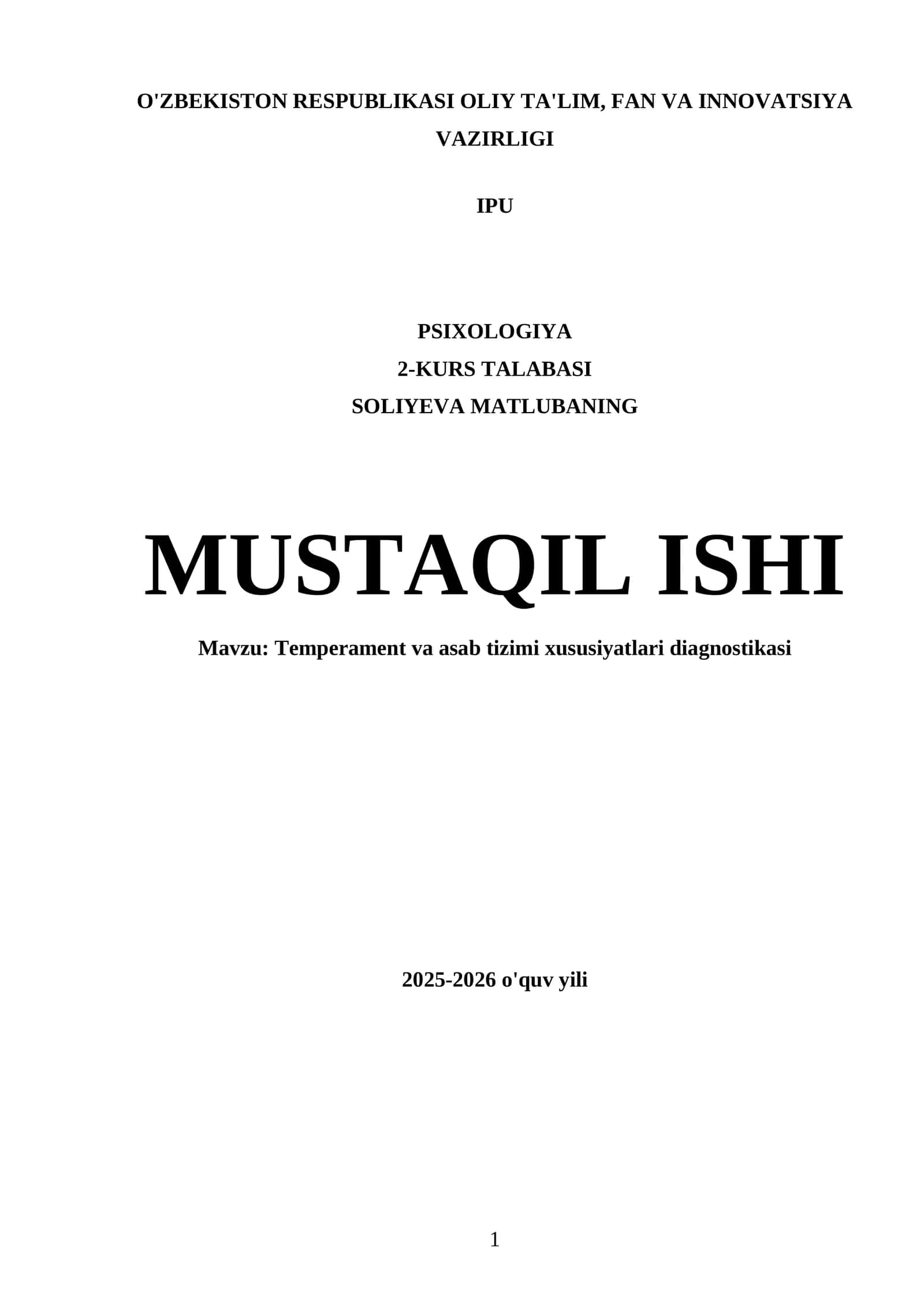 Temperament va asab tizimi xususiyatlari diagnostikasi